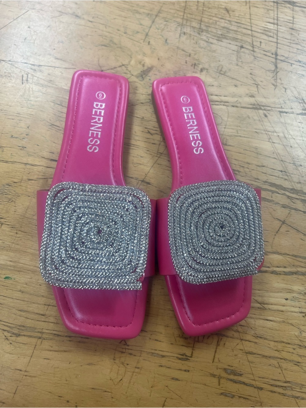 Fuchsia Embellished Slide Sandals by Unknown Brand